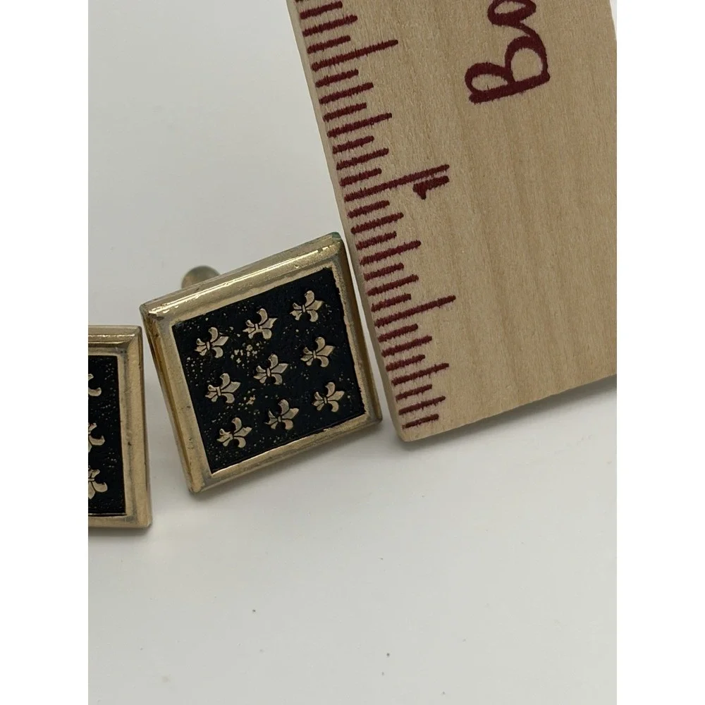 Vintage MCM Square Cufflinks fleur-de-lis Face‎ Gold Black - Diamond Star Mark